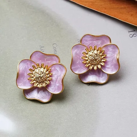 Purple Enamel Blossom Stud Earrings