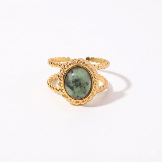 The Sage Moss Agate Twist Ring