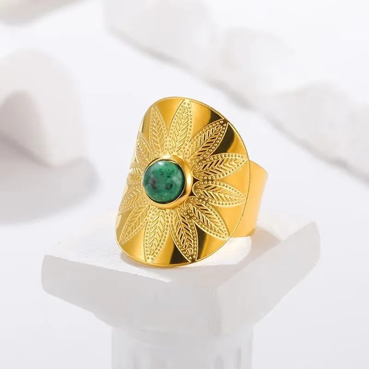 Verdant Sunburst Statement Ring