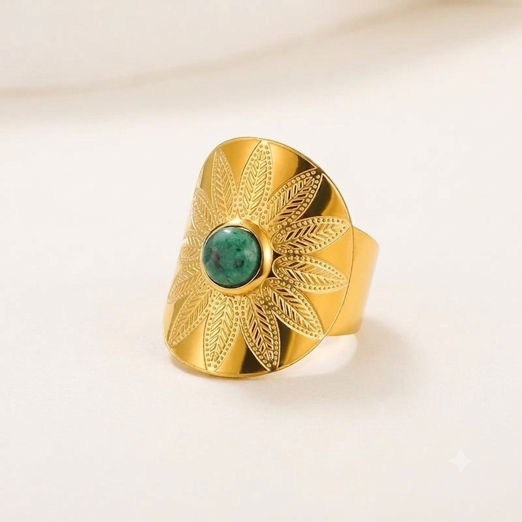 Verdant Sunburst Statement Ring